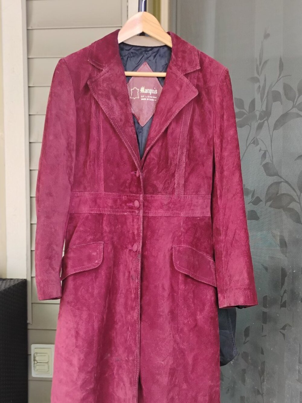 Marquis of London Women’s Vintage Suede Burgundy Long Jacket Size 6-8 - Picture 1 of 14